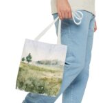 Watercolor Landscape Tote Bag, Eco-Friendly Shopping Bag, Beach Bag, Gift for Nature Lovers, Floral Design Carryall - Image 11
