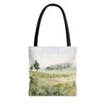 Watercolor Landscape Tote Bag, Eco-Friendly Shopping Bag, Beach Bag, Gift for Nature Lovers, Floral Design Carryall