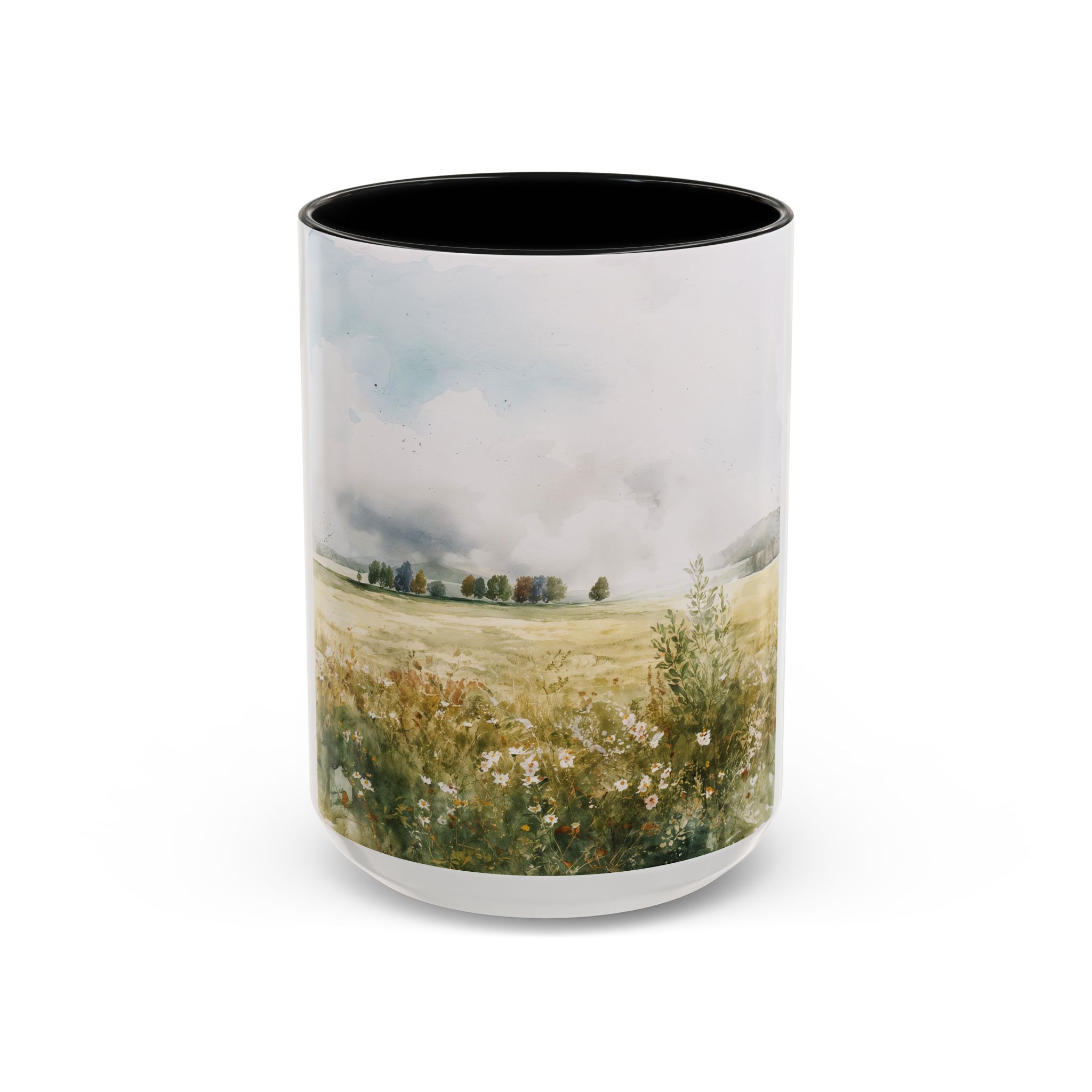 6274513604311176113_2048.jpeg Watercolor Floral Mug – Ceramic Coffee Cup with Colored Handle, 11oz / 15oz - Image 1