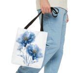 Elegant Floral Tote Bag | Stylish Blue Watercolor Design | Perfect for Shopping, Gifts, Beach, Travel, or Everyday Use - Image 3