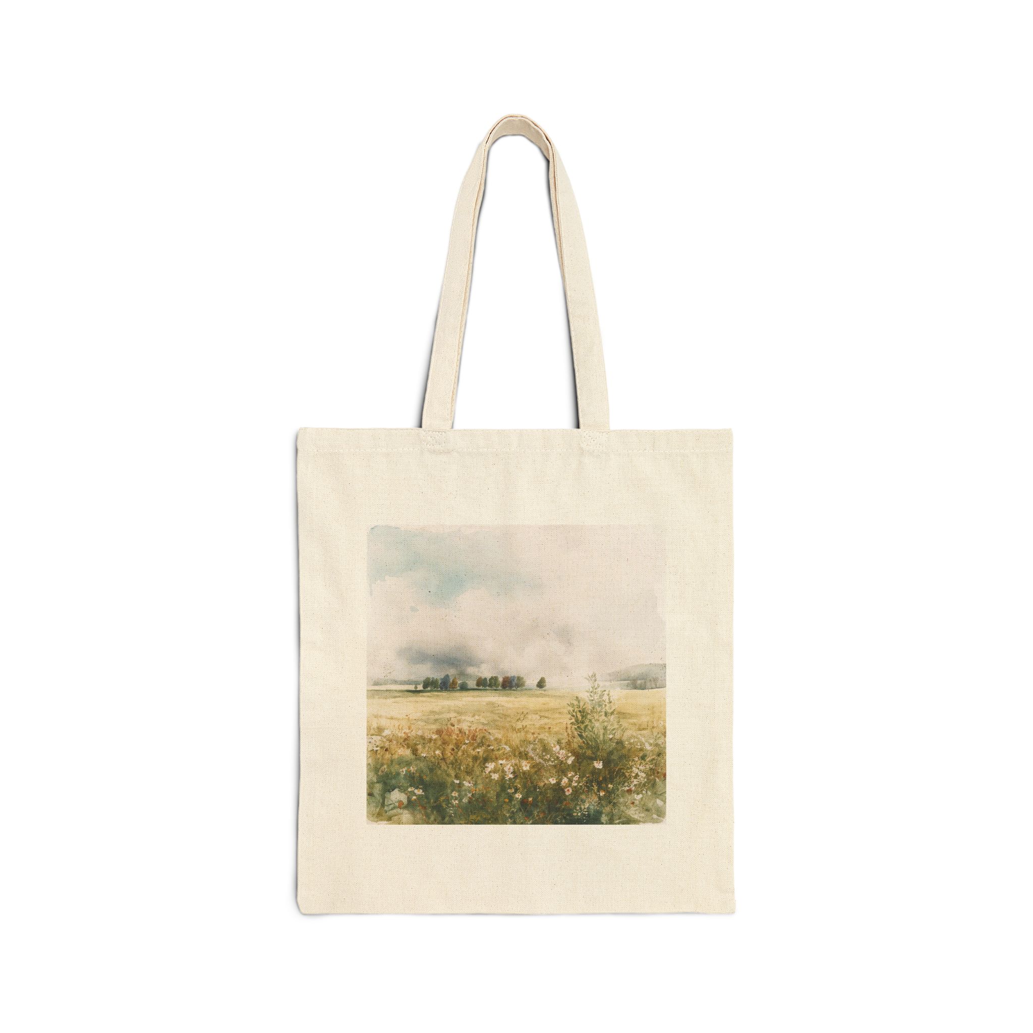 9829225181605111706_2048-1.jpeg Serene Landscape Cotton Canvas Tote Bag, Eco-Friendly Shopping Bag, Beach Tote, Flower Field Design, Perfect Gift for Nature Lovers - Image 1