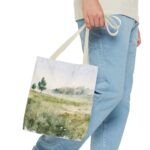 Watercolor Landscape Tote Bag, Eco-Friendly Shopping Bag, Beach Bag, Gift for Nature Lovers, Floral Design Carryall - Image 15